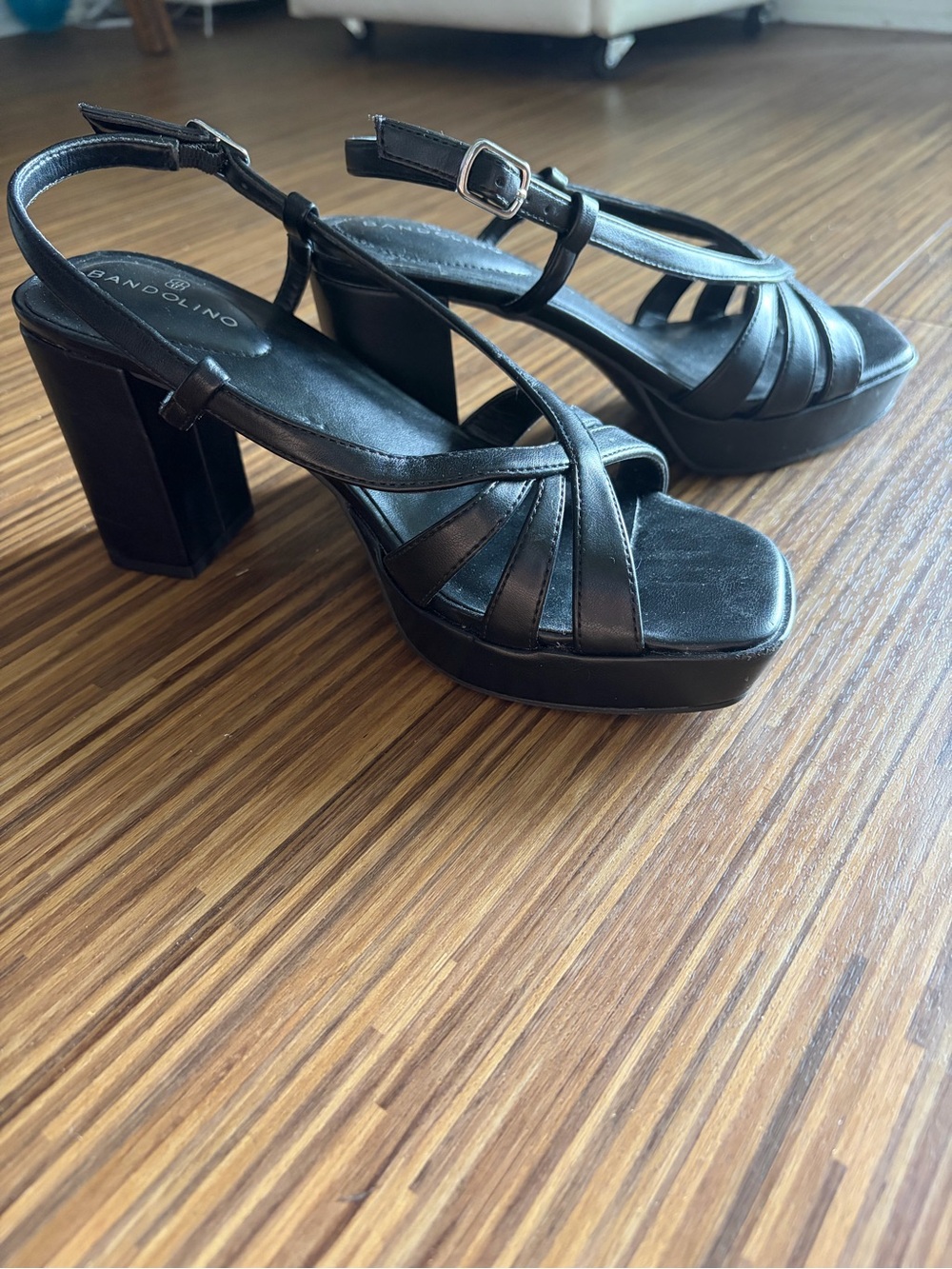 Bandolino Black Strappy Block-Heel Sandals - Picture 3 of 5